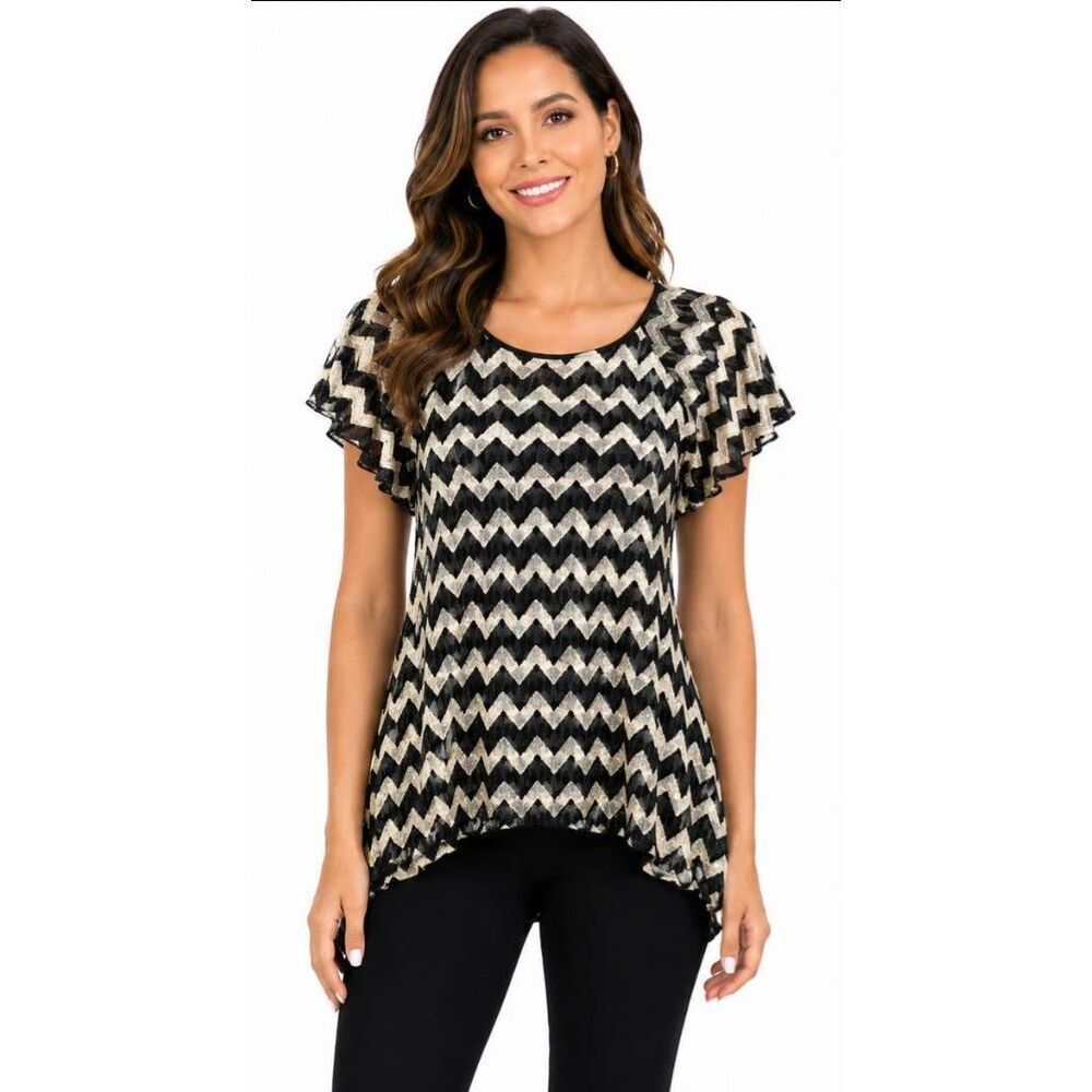 White House Black Market Chevron Top M Black